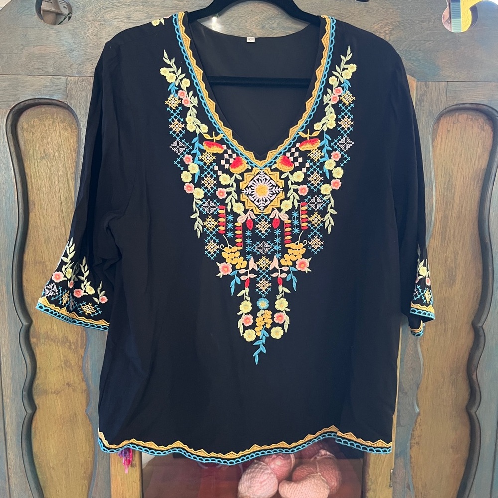 Source Unknown Blue Embellished 3/4 Sleeve Tunic